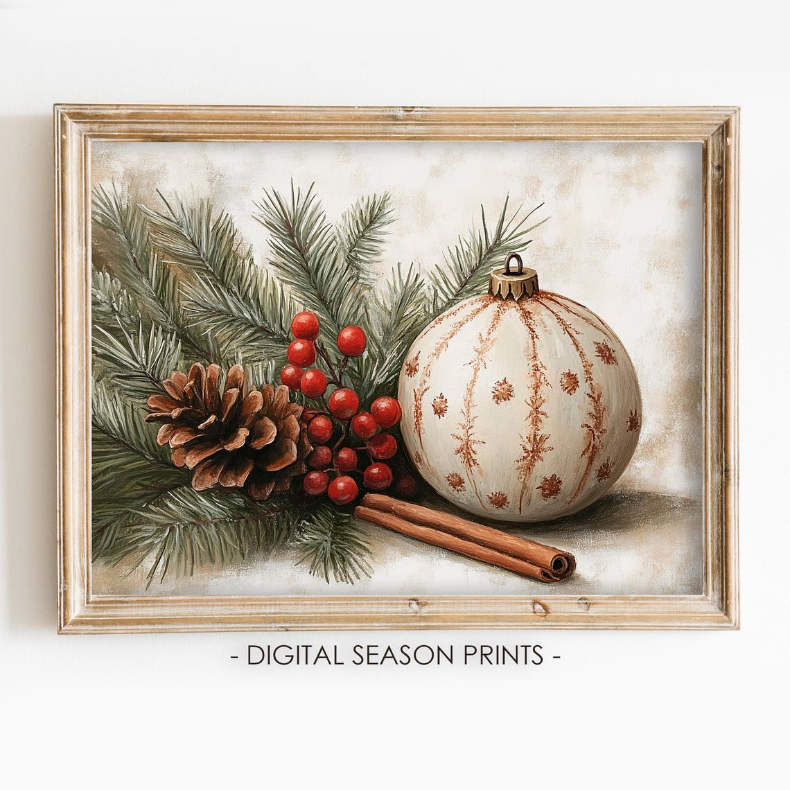 Vintage Christmas Ornament with Pine Berries Cinnamon Rustic Poster