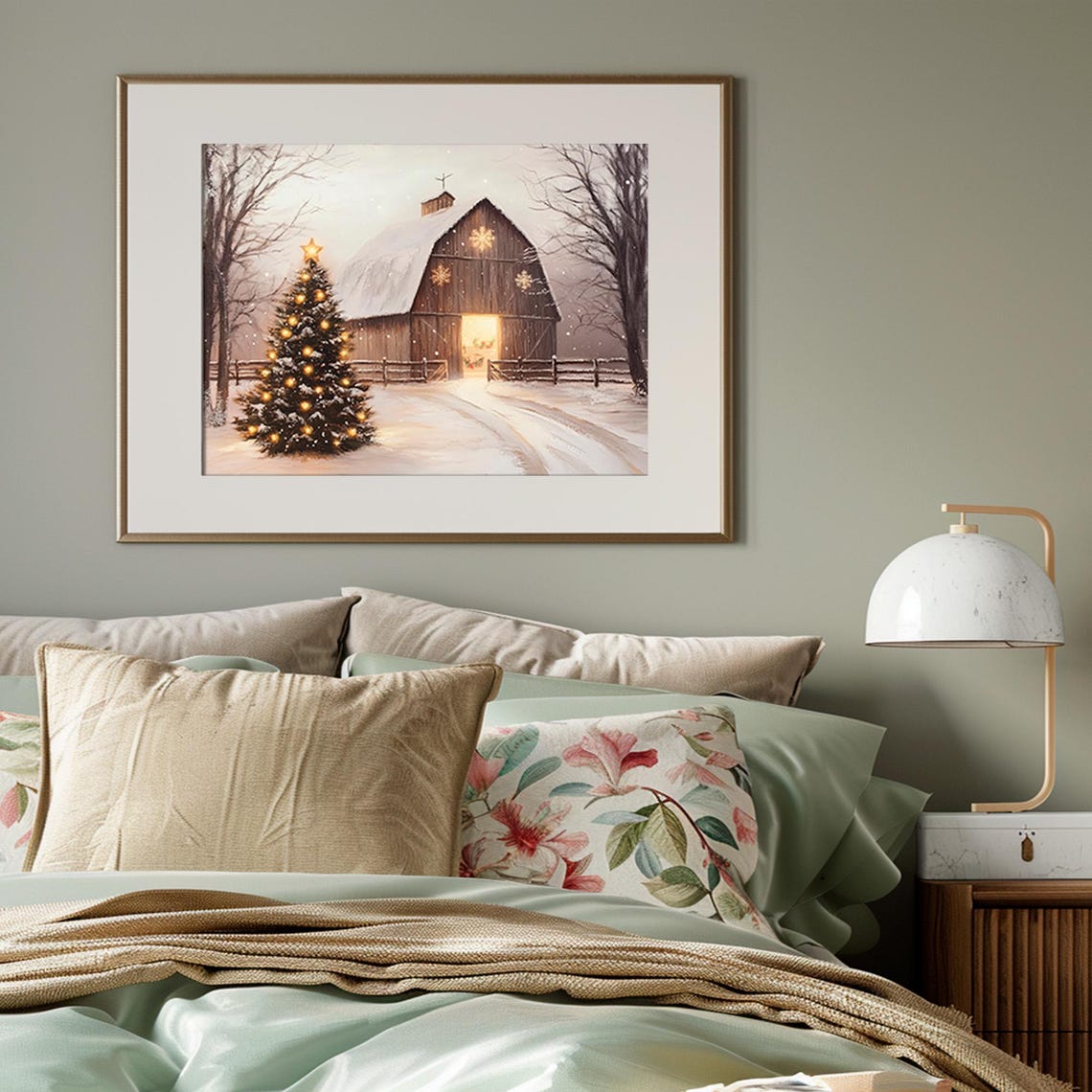 Glowing Christmas Barn with Lit Tree in Snow Rustic Holiday Poster - Image 4