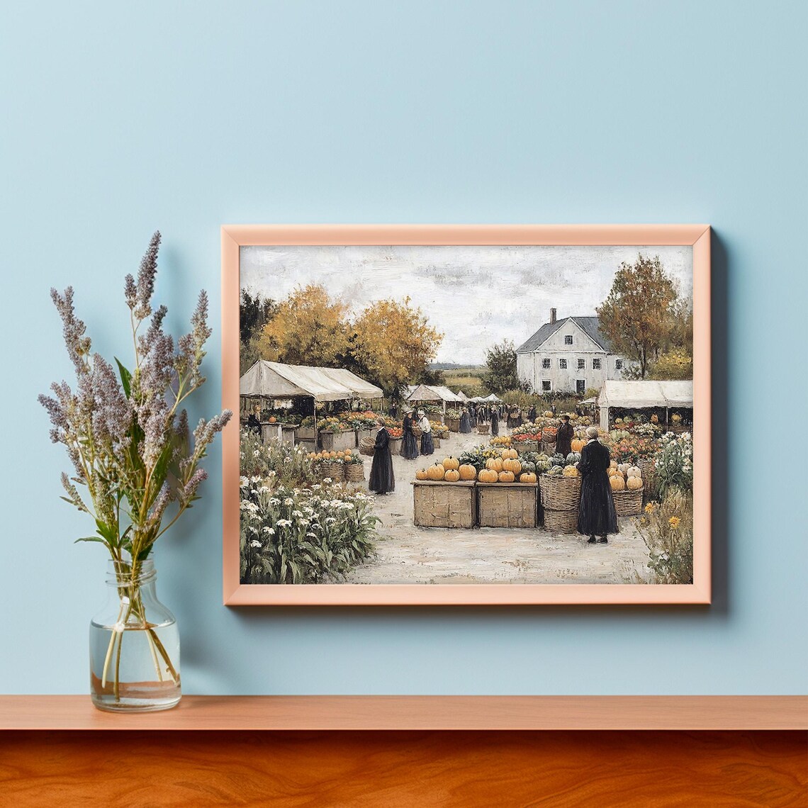 Vintage Country Pumpkin Market Fair White Farmhouse Autumn Harvest Poster - Image 3