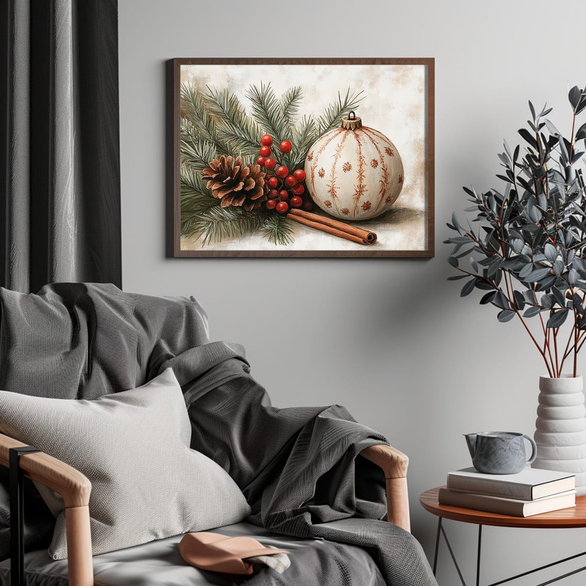 Vintage Christmas Ornament with Pine Berries Cinnamon Rustic Poster - Image 4