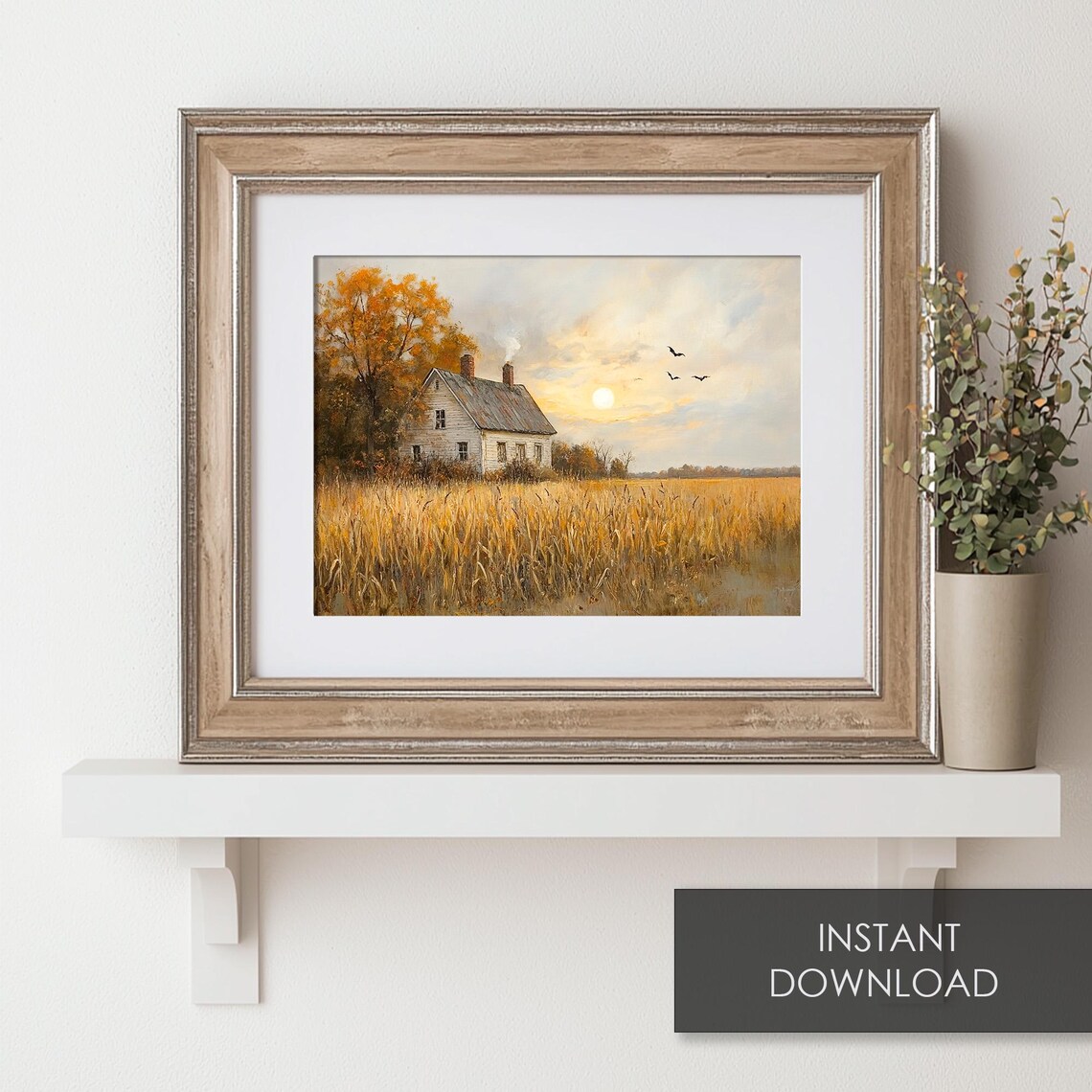 Country Farmhouse In A Golden Wheat Field At Sunset Painting Poster - Image 6
