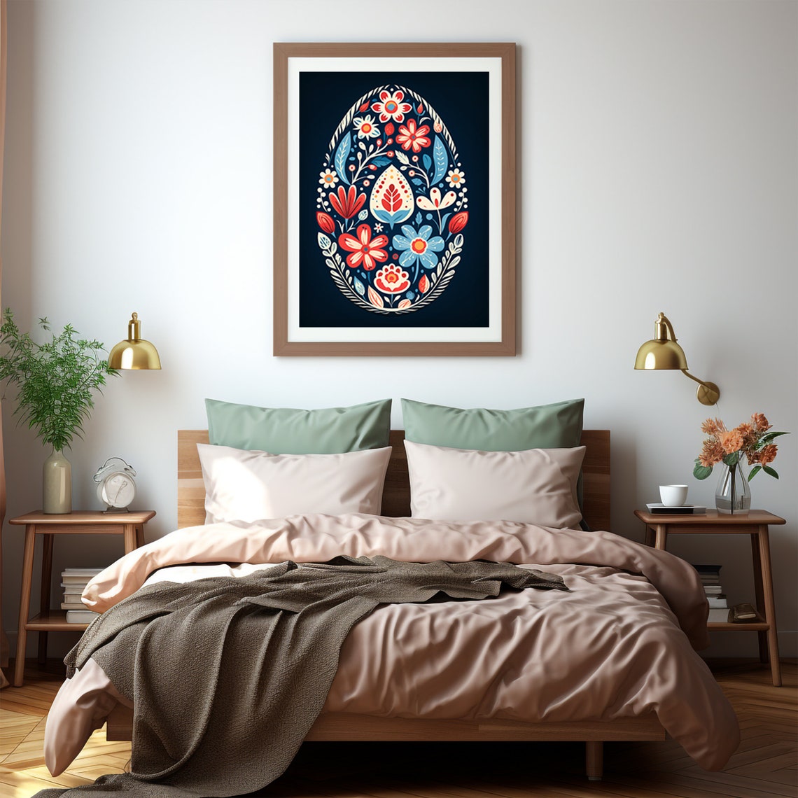 Scandinavian Folk Art Easter Egg Floral Painting on Dark Navy Poster - Image 5