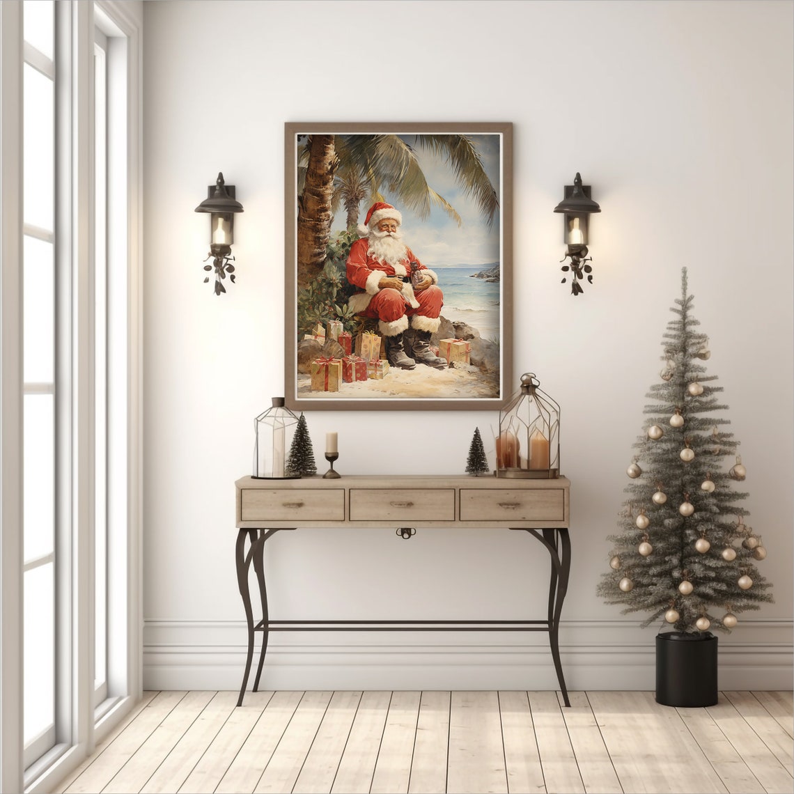 Santa Claus Beach Relaxing Gifts Tropical Christmas Vacation Art Print - Image 2