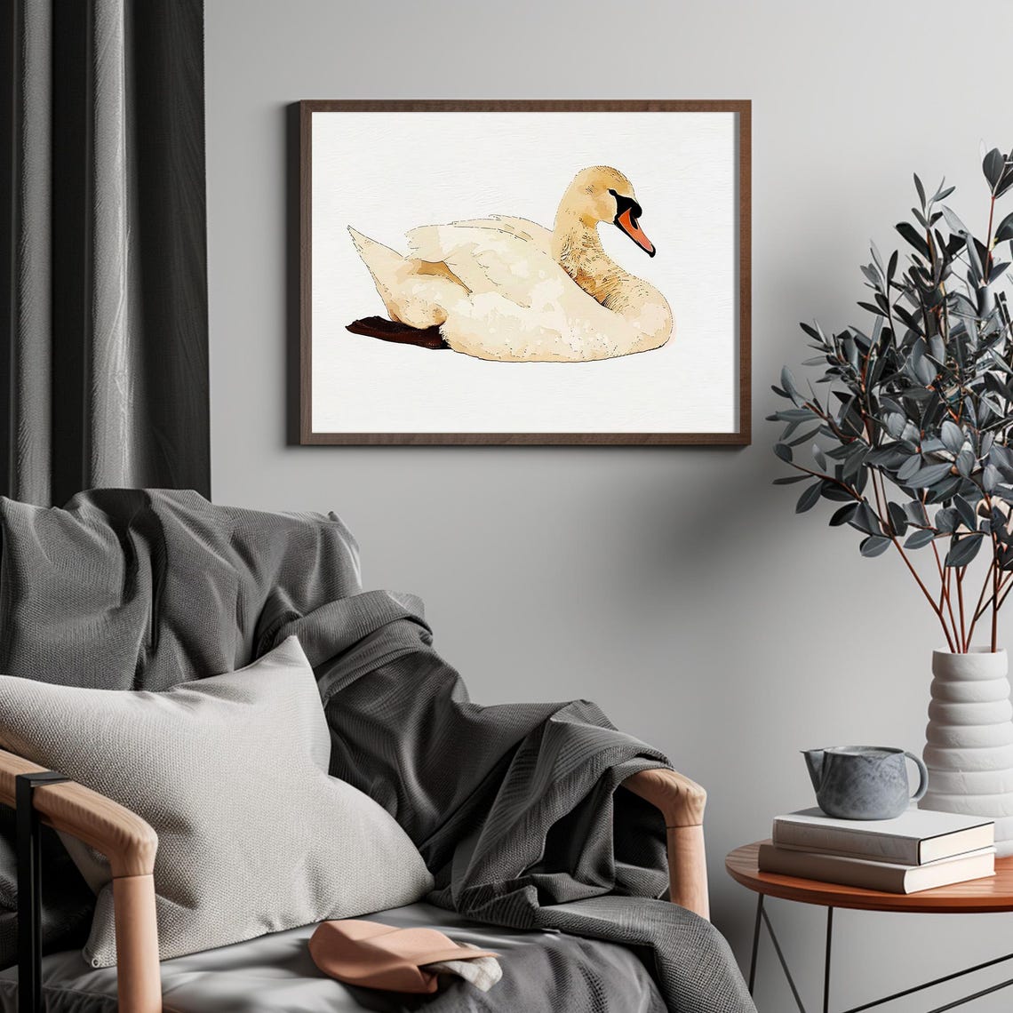 White Swan Minimalist Watercolor Painting Soft Neutral Print - Image 2