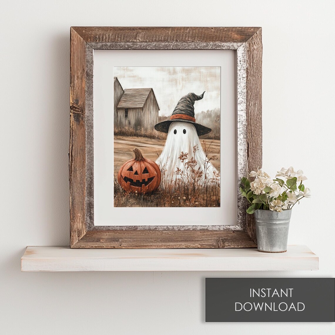 Ghosts Vintage Halloween Art Print, Rustic Pumpkin - Image 6