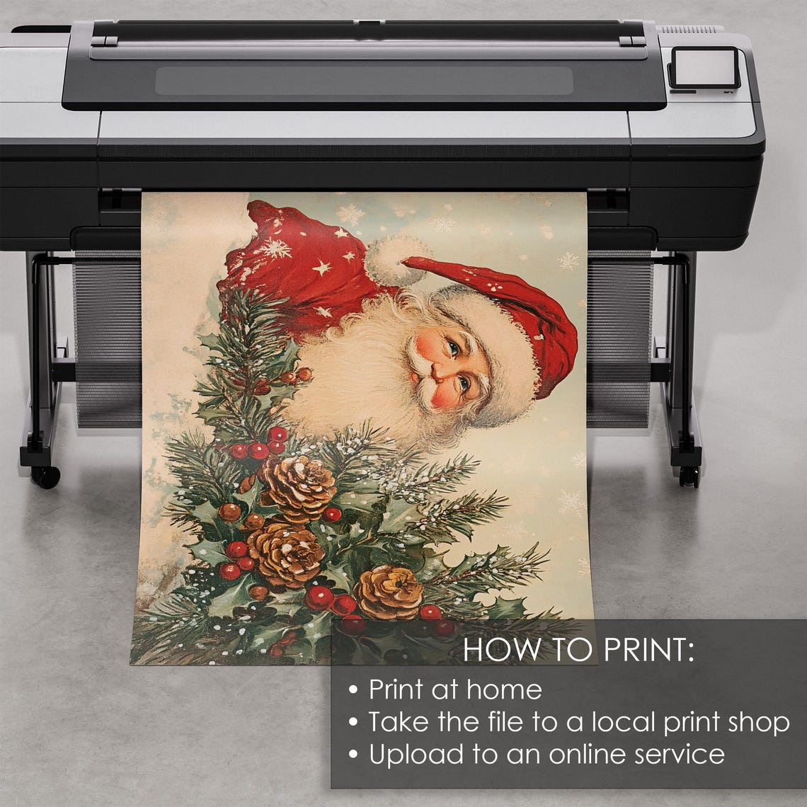 Cheerful Retro Santa Claus Christmas Pine Cones Holly Vintage Poster - Image 5