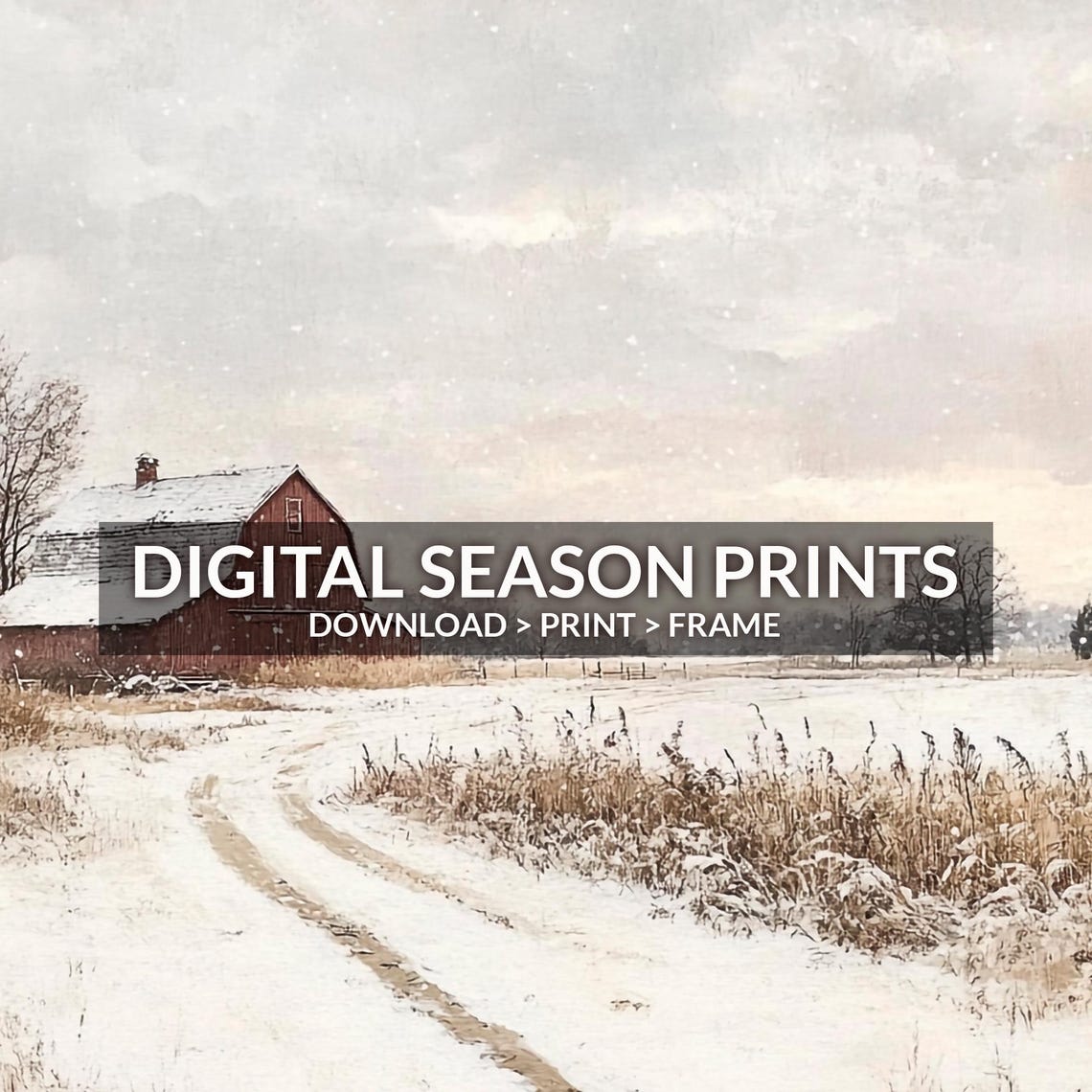 Winter Red Barn Snowy Field Farmhouse Countryside Landscape Poster - Image 6