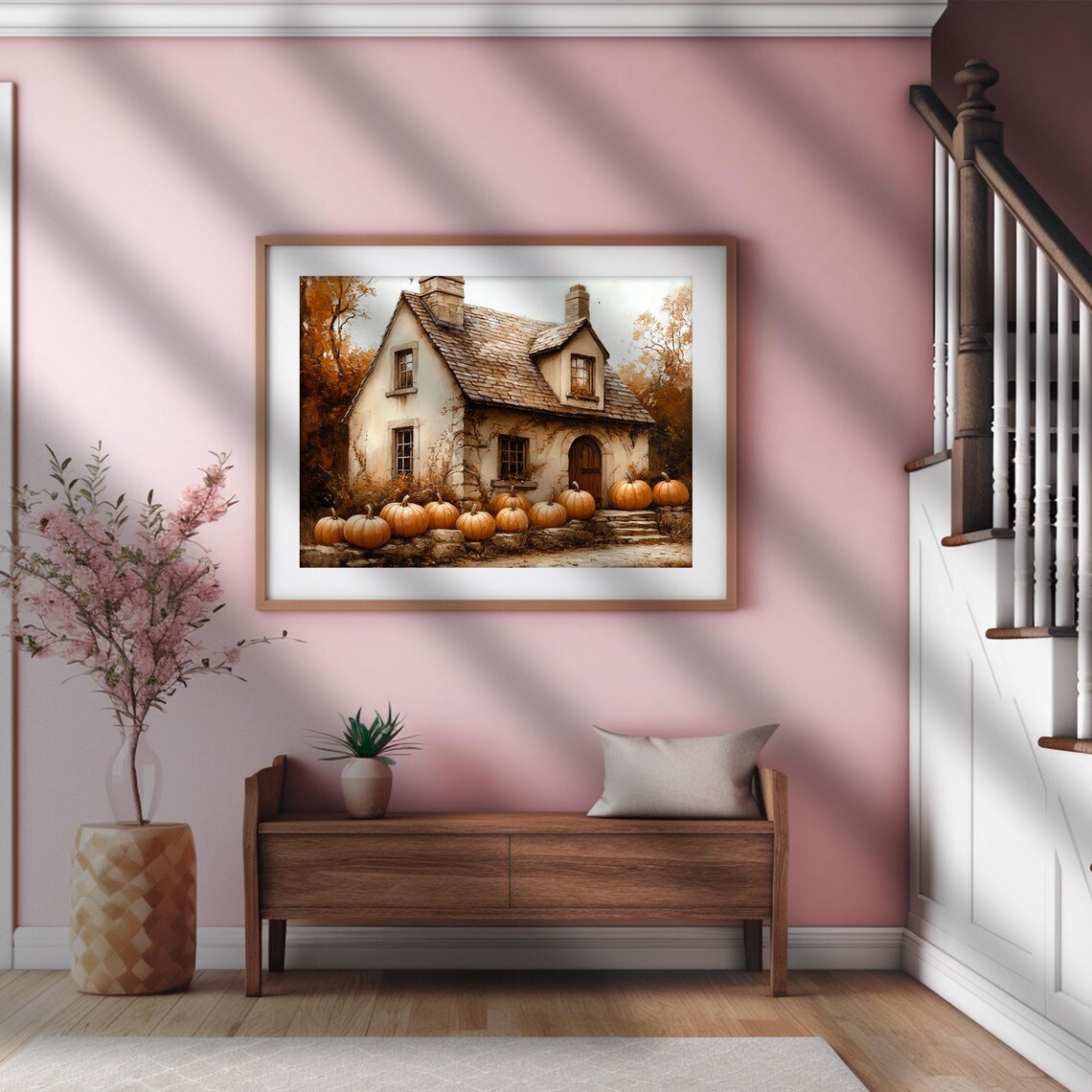 Autumn Cottage Pumpkins Front Porch Rustic Fall Farmhouse Village Poster - Image 2