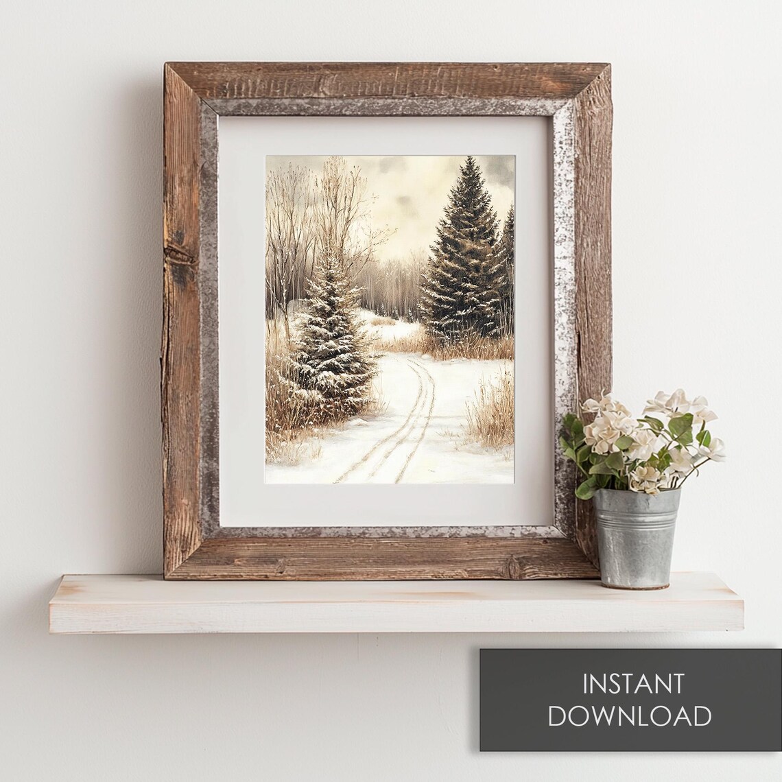 Snowy Trail Pines Winter Grasses Quiet Landscape Art Scene Poster - Image 6