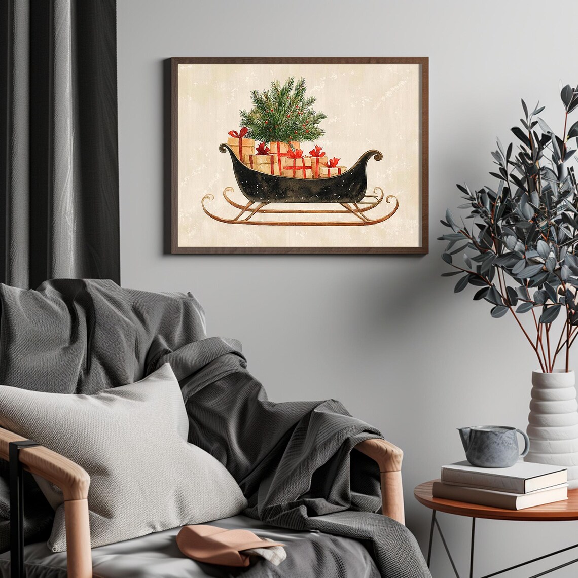 Black Sleigh Christmas Gifts Tree Vintage Holiday Winter Poster - Image 4