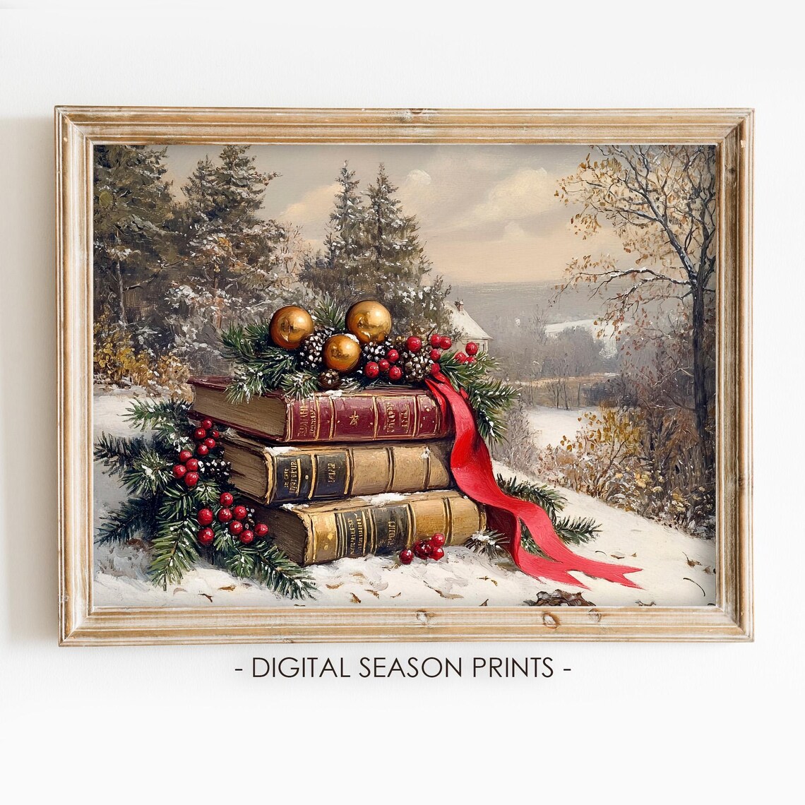 Stack Of Old Books Christmas Ornaments Book Lover Holiday Art Print