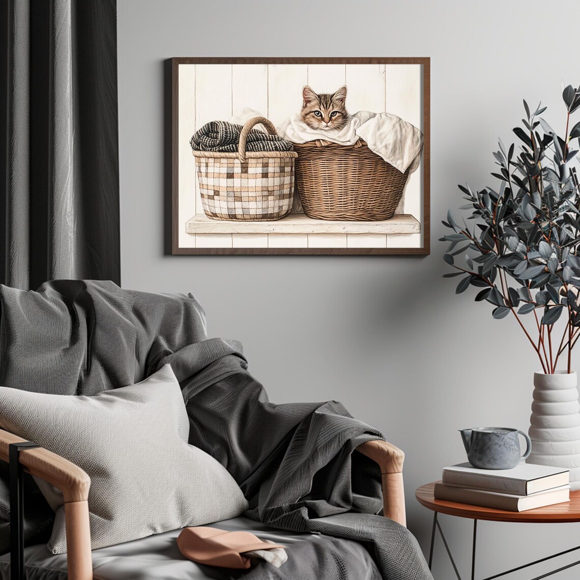 Cat Laundry Basket Vintage Farmhouse Art Print - Image 4