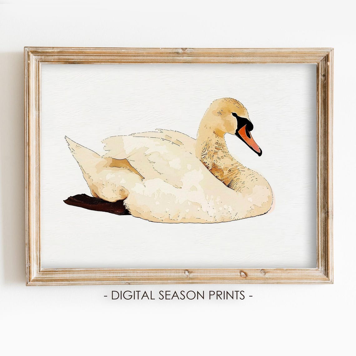 White Swan Minimalist Watercolor Painting Soft Neutral Print