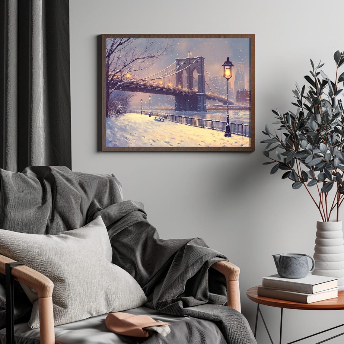 Brooklyn Bridge Snowy Evening Manhattan Skyline Winter Poster - Image 4