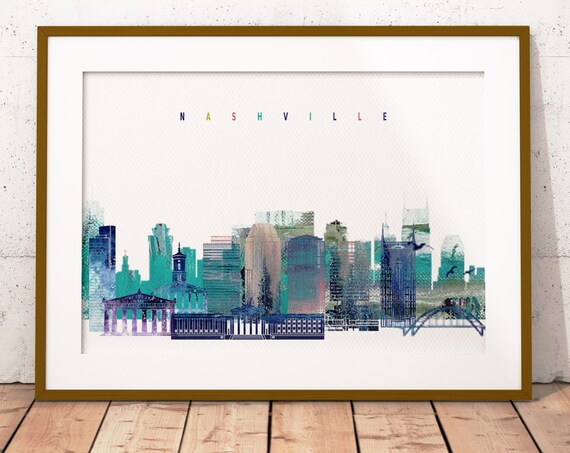 Nashville Tennessee Watercolor Skyline Parthenon Pastel Letter Poster