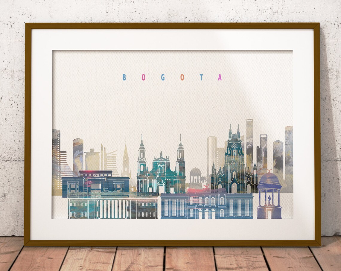 Bogota Colombia Watercolor Skyline Cathedral Cityscape Poster