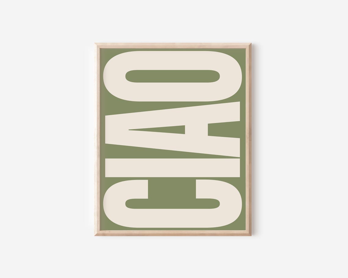 Ciao Sage Green Background Cream Block Letter Italian Greeting Poster - Image 2
