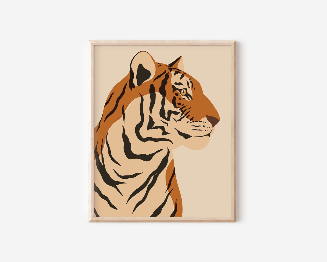 Tiger Jungle Safari Art Print, Modern Boho Style