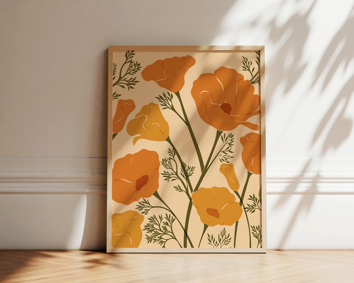 Orange Poppies Abstract Botanical Poster, California - Image 3
