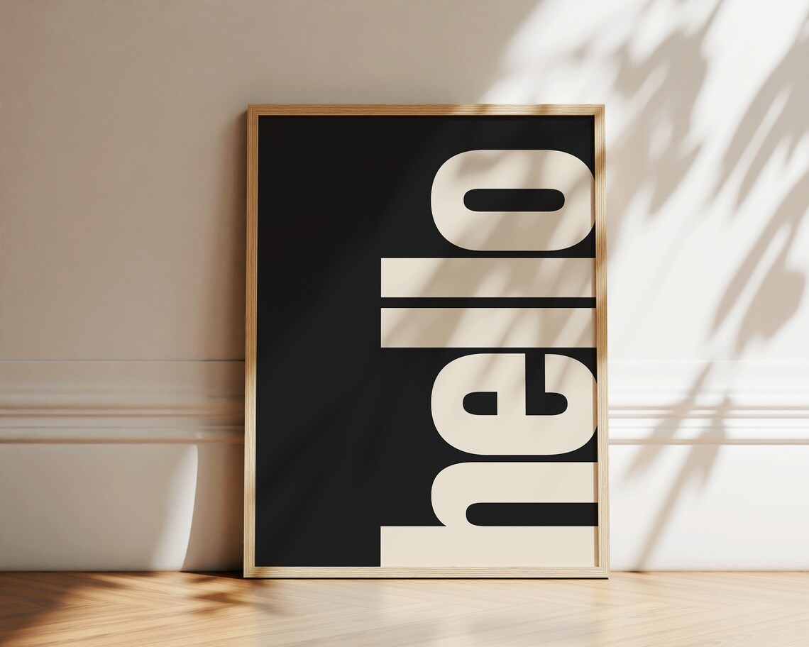 Hello Typography Poster, Retro Neutral Art Print