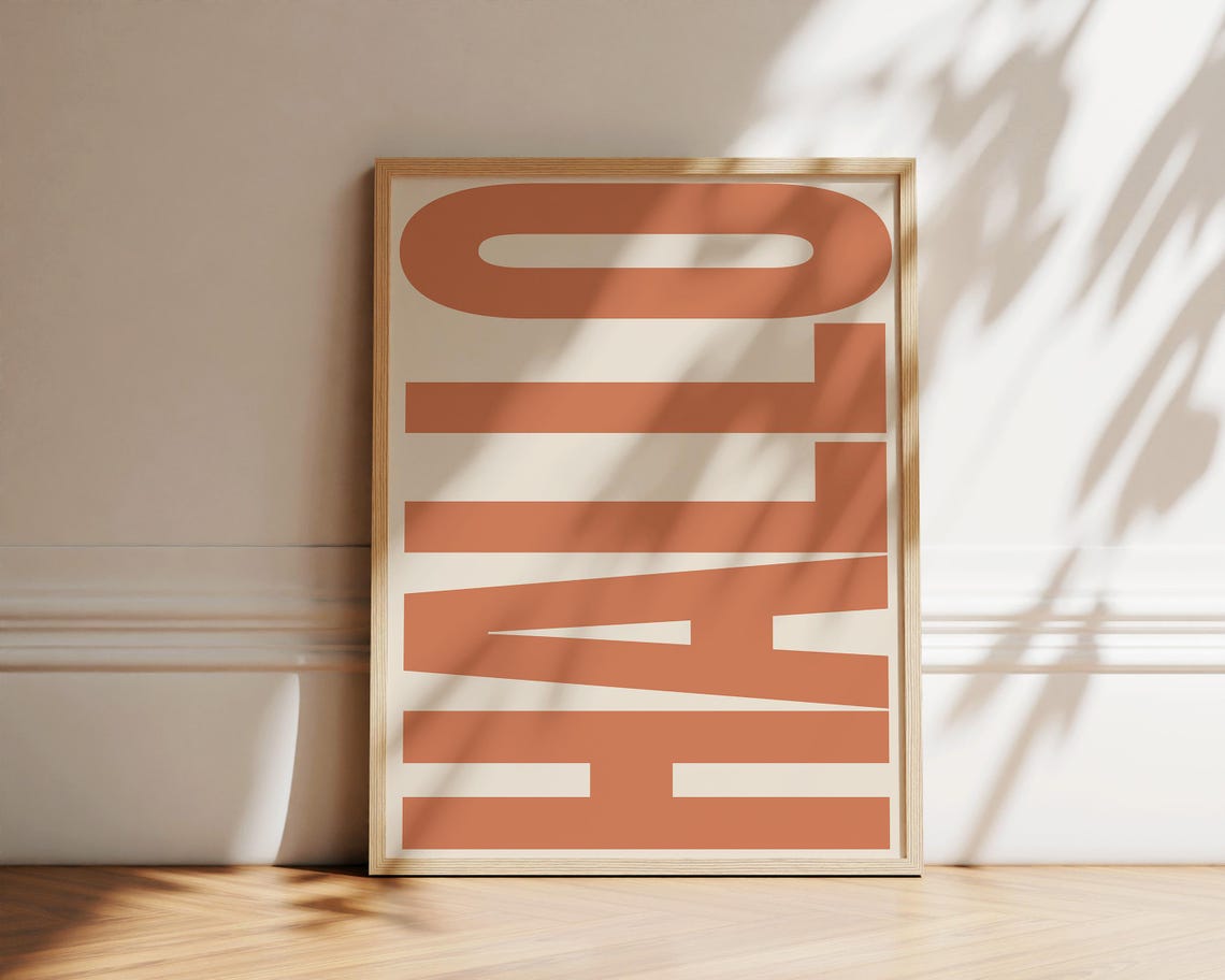 Hallo Retro German Greeting Bold Typography Warm Terracotta Poster