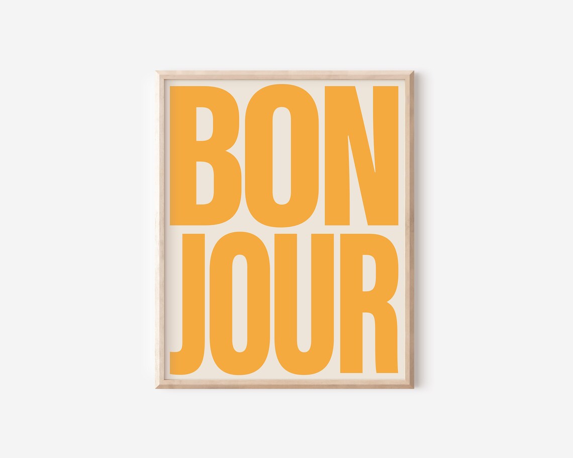 Bonjour Typography Poster, Retro French Maximalist Decor