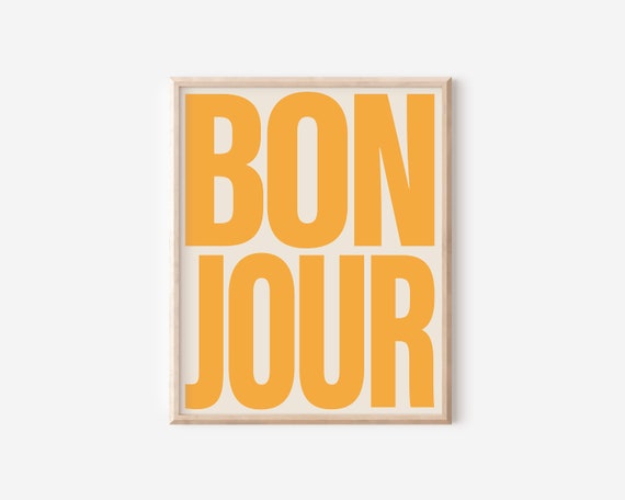Bonjour Typography Poster, Retro French Maximalist Decor