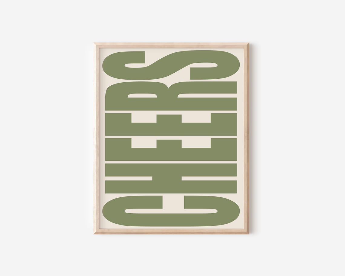 Cheers Typography Poster, Retro Green Bar Decor