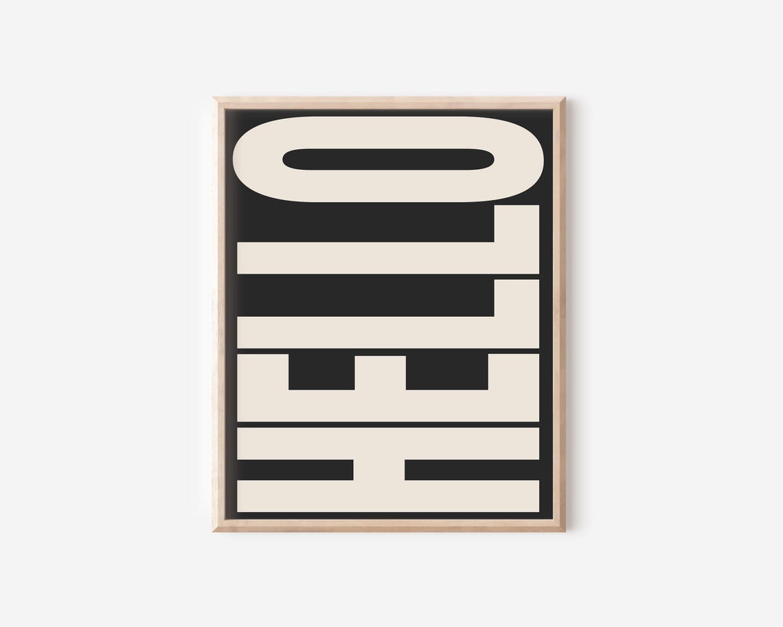 Hello Bold Retro Typography Black Cream Monochrome Statement Poster - Image 2