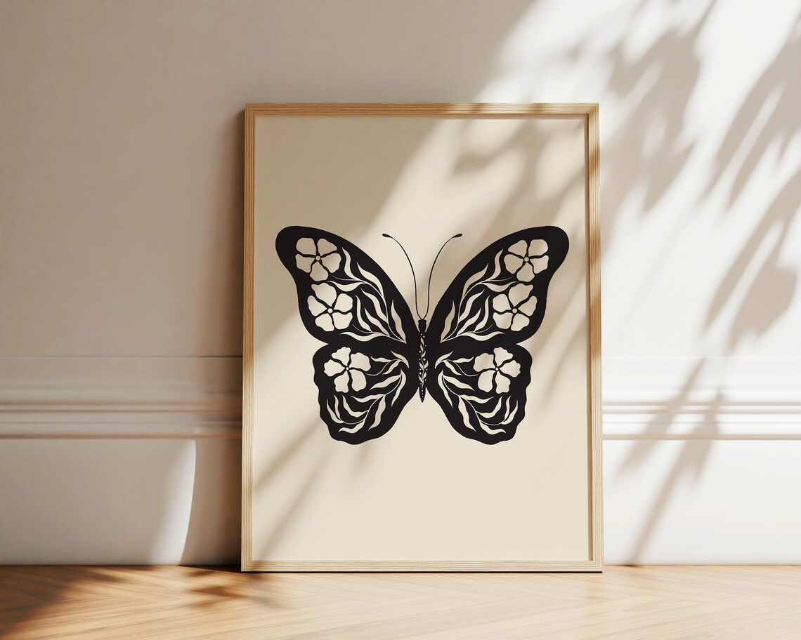 Folk Art Butterfly Cottagecore Floral Art Print