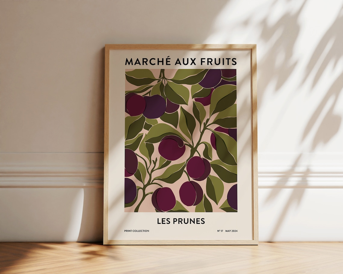 Plums Art Print, Abstract Botanical Kitchen Art