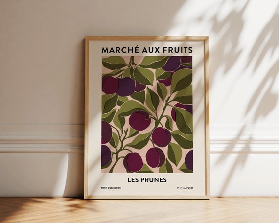Plums Art Print, Abstract Botanical Kitchen Art