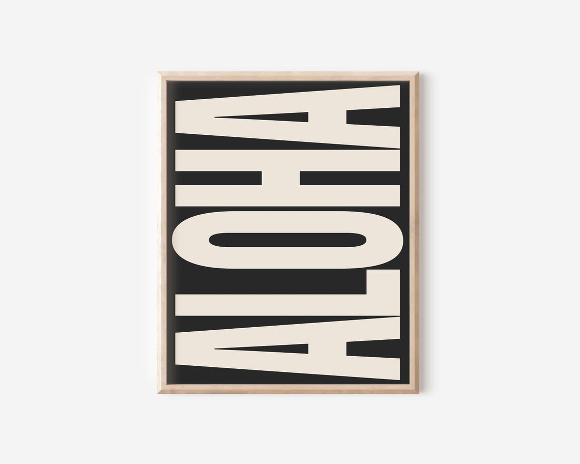 Aloha Retro Hawaiian Typography Black White Modern Travel Poster - Image 2