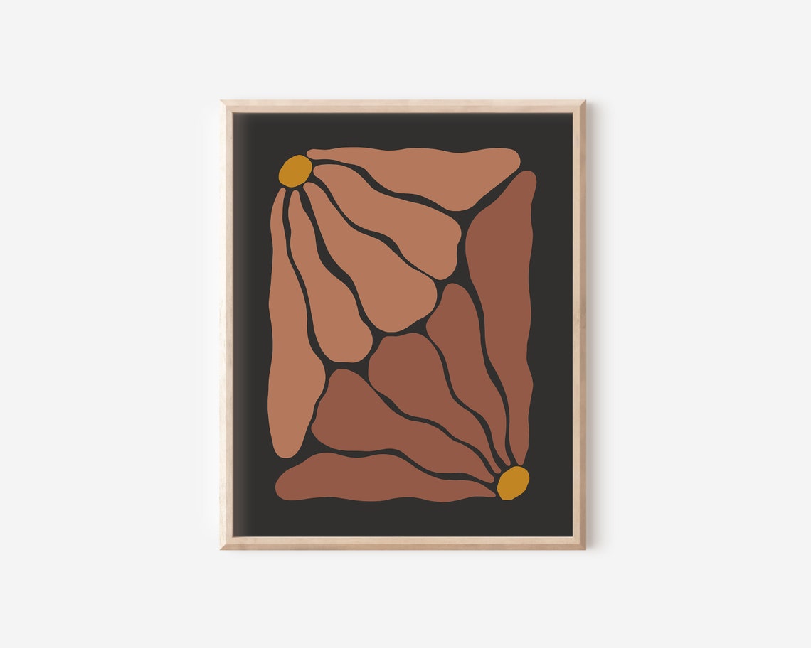 Retro Groovy Bloom Single Flower Terracotta Rust Dark Wall Art - Image 2