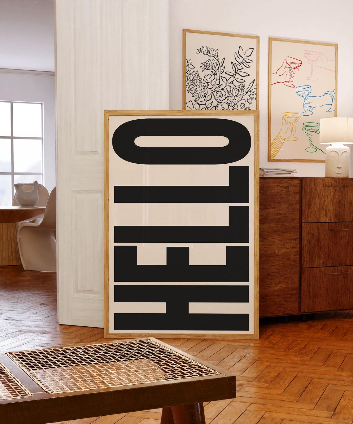 Hello Bold Black Letter Typography Art Minimalist Greeting Poster