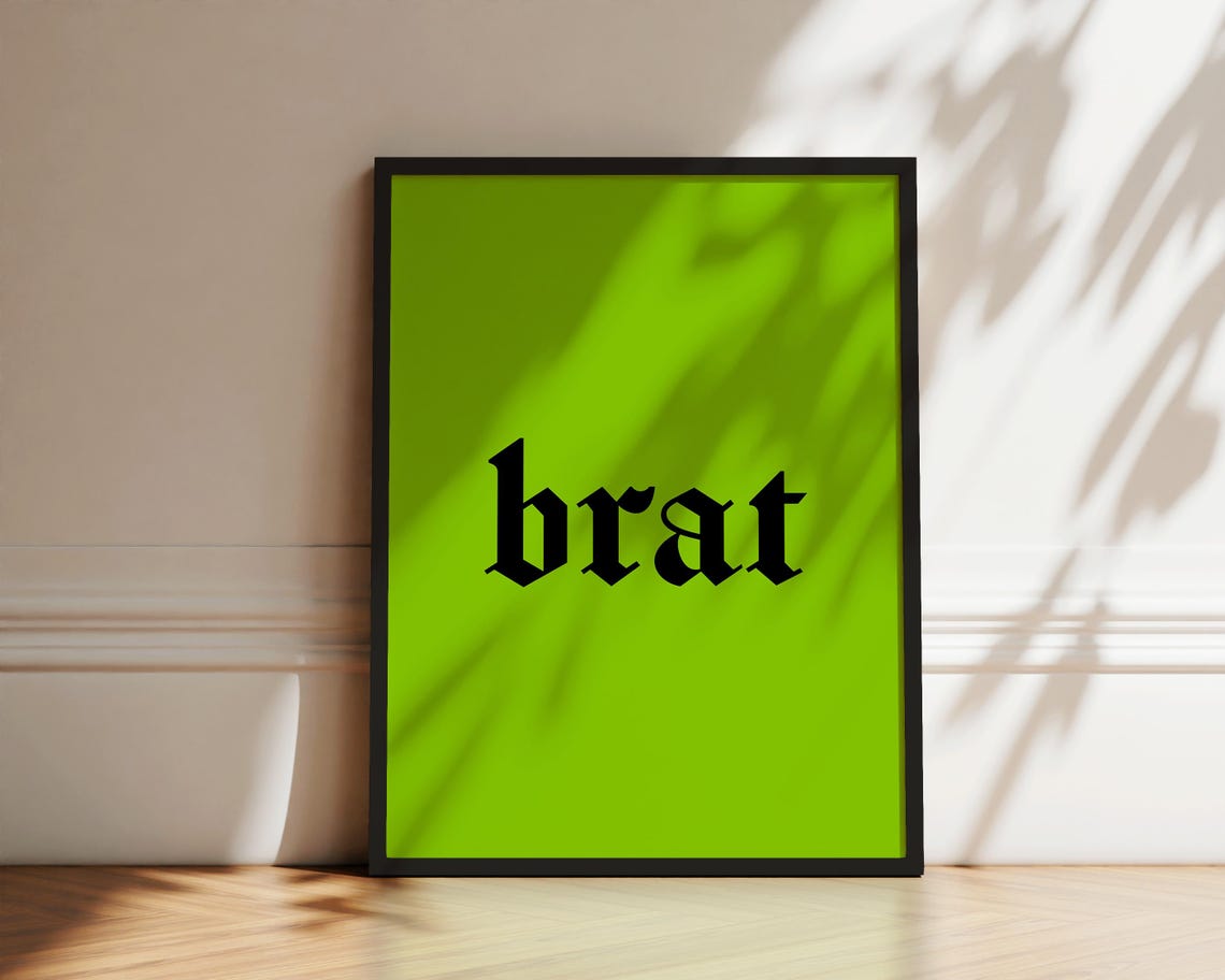 Brat Black Blackletter Bold Trendy Typography Lime Y2K Poster - Image 2