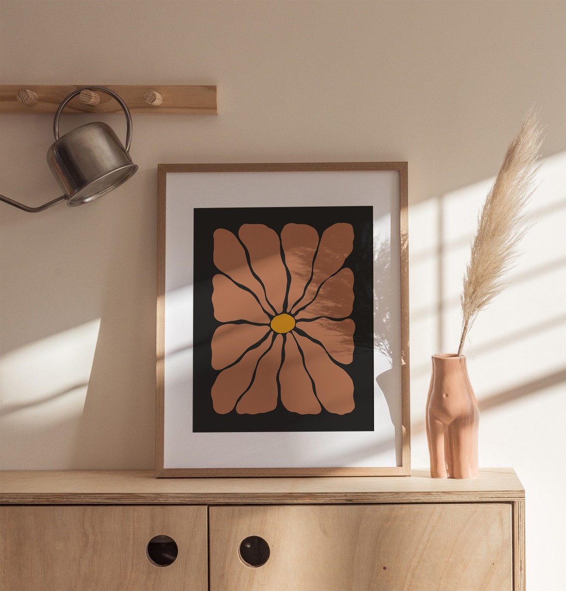 Retro Autumn Flower Illustration Copper Bloom White Mat Poster