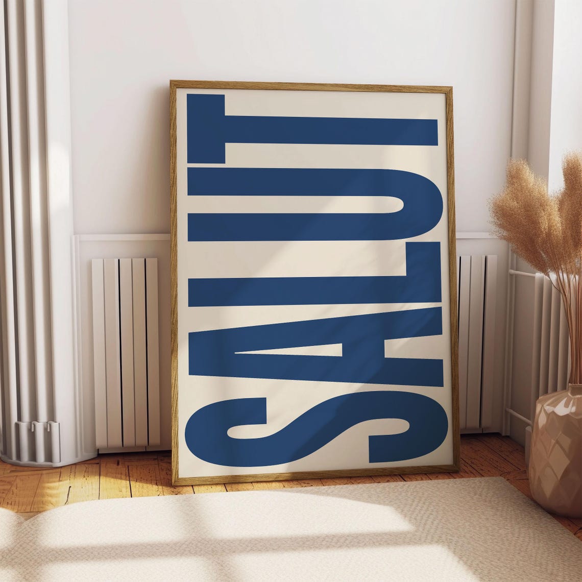 Salut Bold Navy Retro French Greeting Typography Wall Poster - Image 2