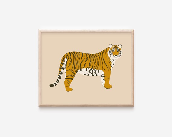 Abstract Standing Tiger Illustration Neutral Beige Safari Poster