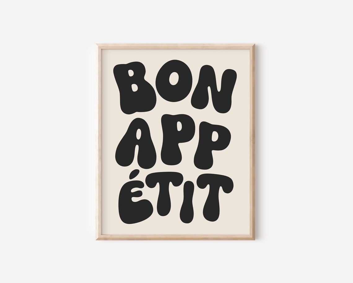 Bon Appetit Black Groovy Retro Letters French Kitchen Wall Art - Image 2
