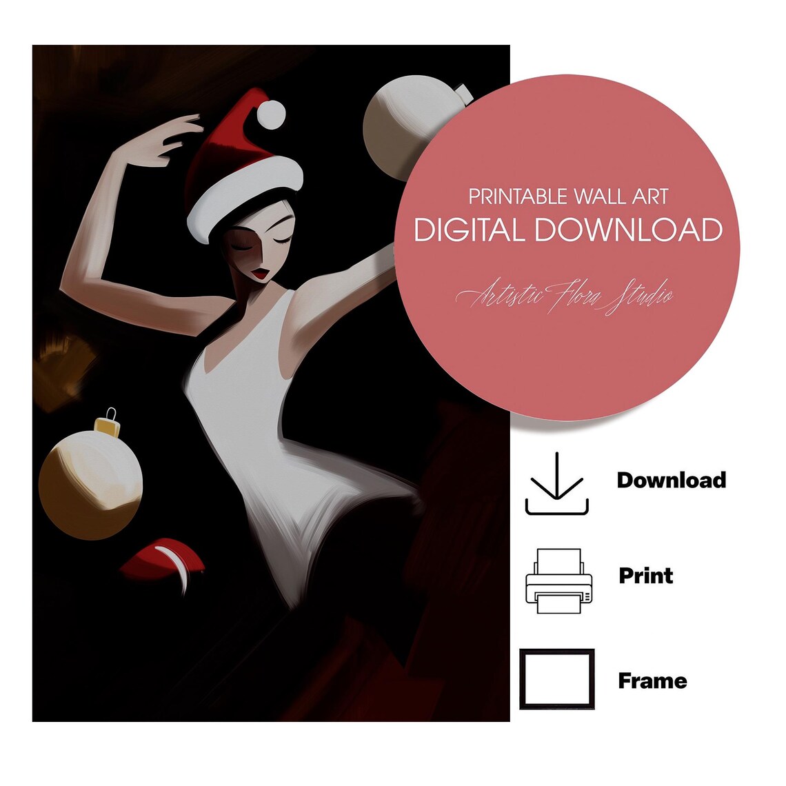 Moody Cubist Woman Face with Red Lips Dark Abstract Art Poster - Image 4