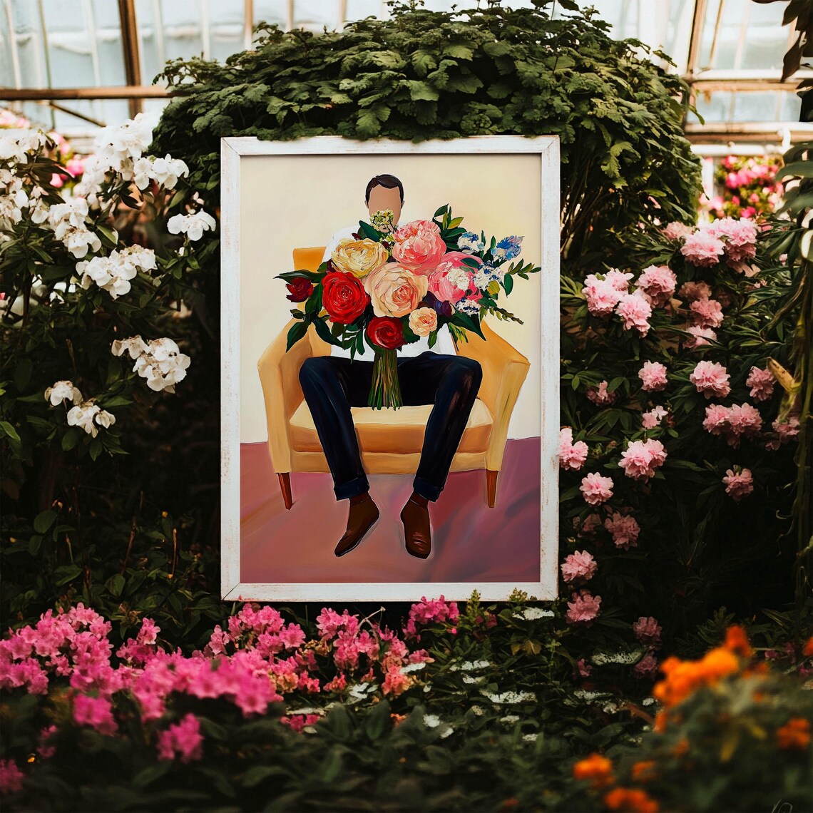 Man with Huge Flower Bouquet Fauvist Oil Painting Style Poster - Image 2