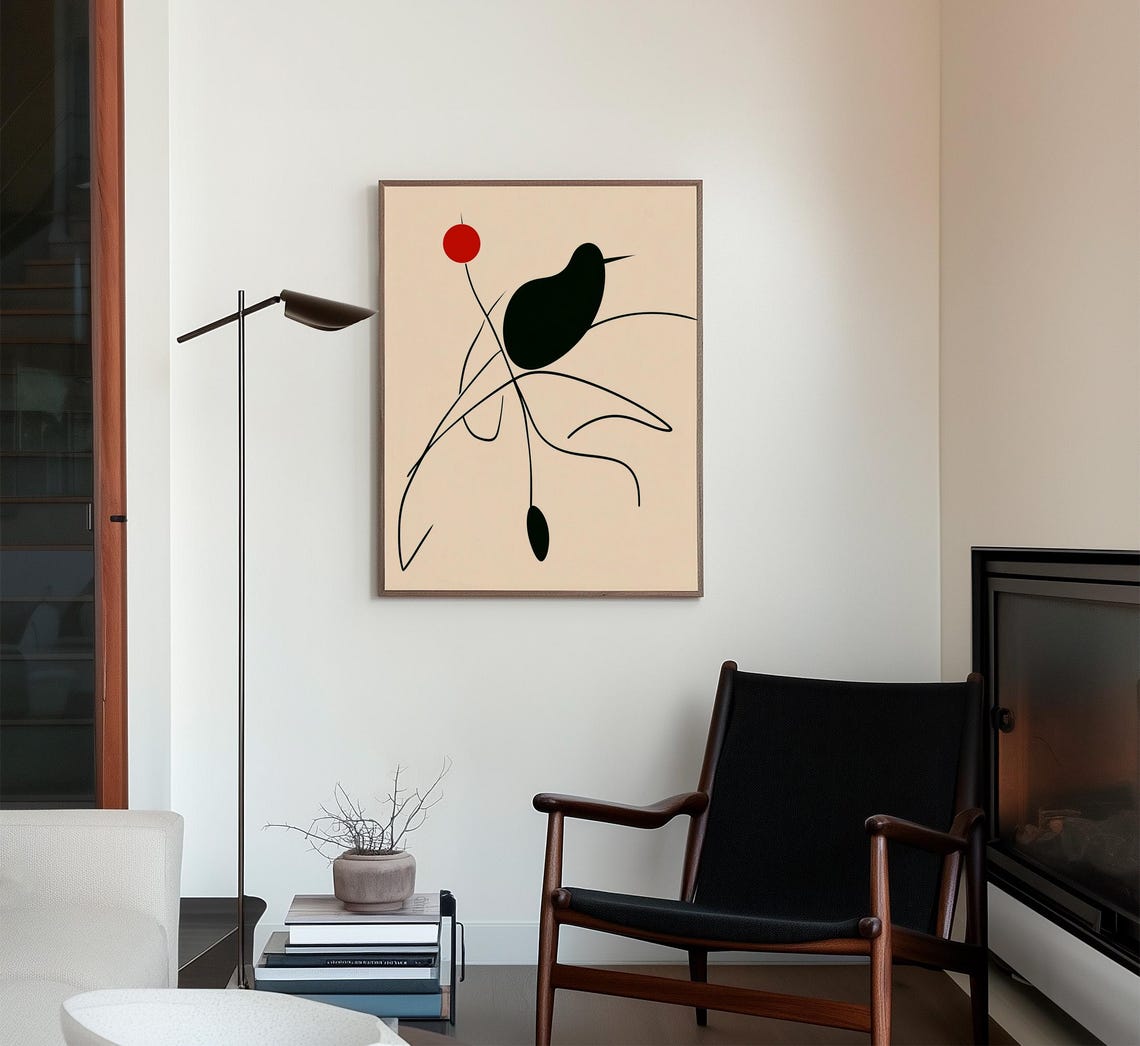 Abstract Bird Black Silhouette Red Dot Minimalist Art Poster - Image 2