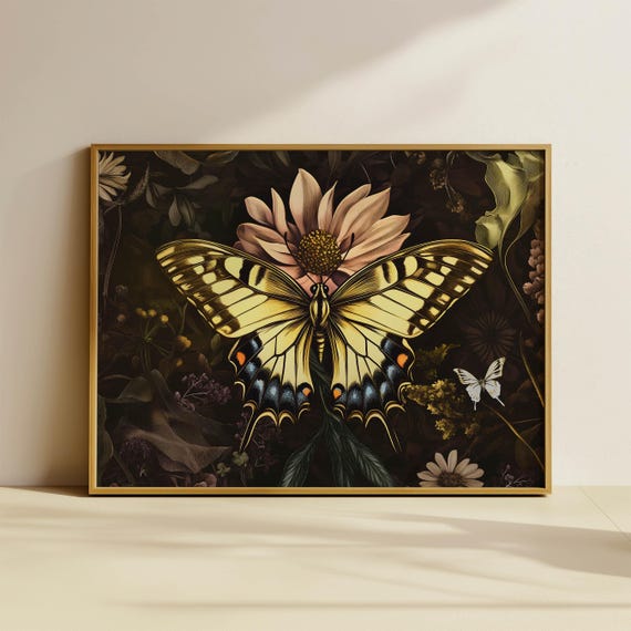 Horizontal Art Print William Morris Pattern Art Butterfly Botanical Illustration Living Room Wall Art Home Decor Oil Painting 119