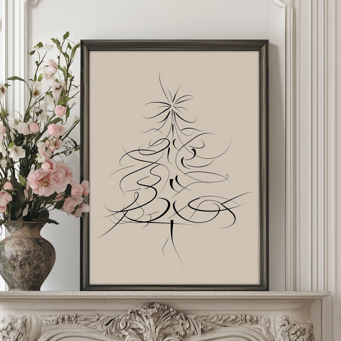 Calligraphic Line Art Christmas Tree Minimalist Ink Sketch Poster - Image 4