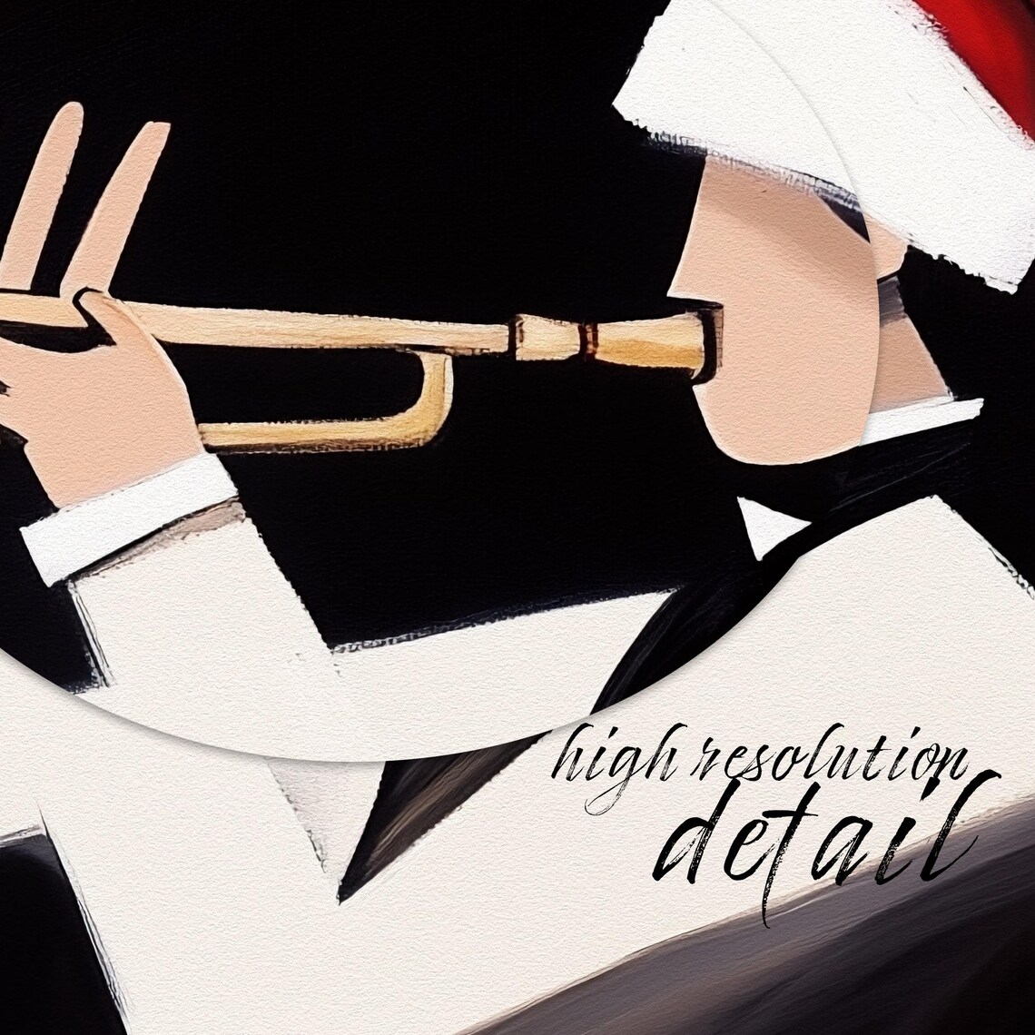 Jazz Trumpet Player in Santa Hat Christmas Abstract Art Poster