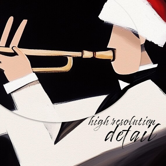 Jazz Trumpet Player in Santa Hat Christmas Abstract Art Poster