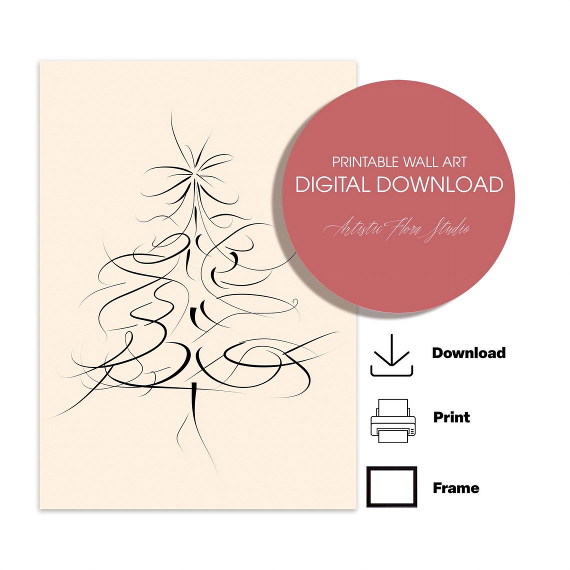 Calligraphic Line Art Christmas Tree Minimalist Ink Sketch Poster - Image 5