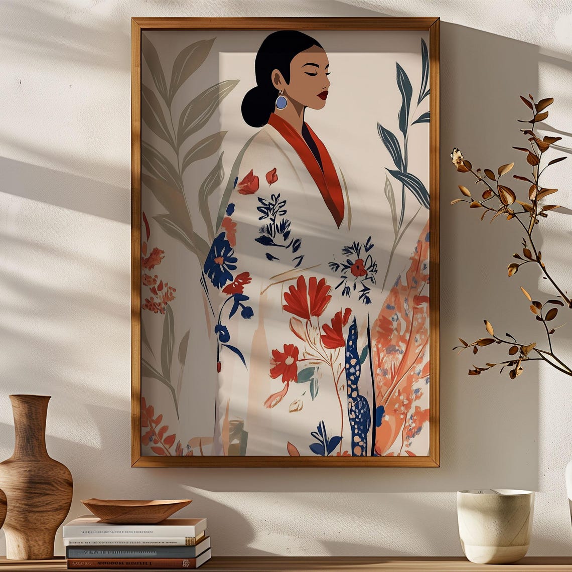 Feminine Aesthetic Wall Art Profile Portrait Folklore Aesthetic Poster Blue Earring Illustration Home Decor 233 - Image 2