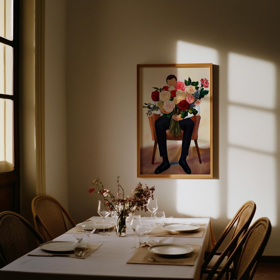 Colorful Seated Figure Huge Rose Bouquet Fauvist Oil Painting Poster - Image 3